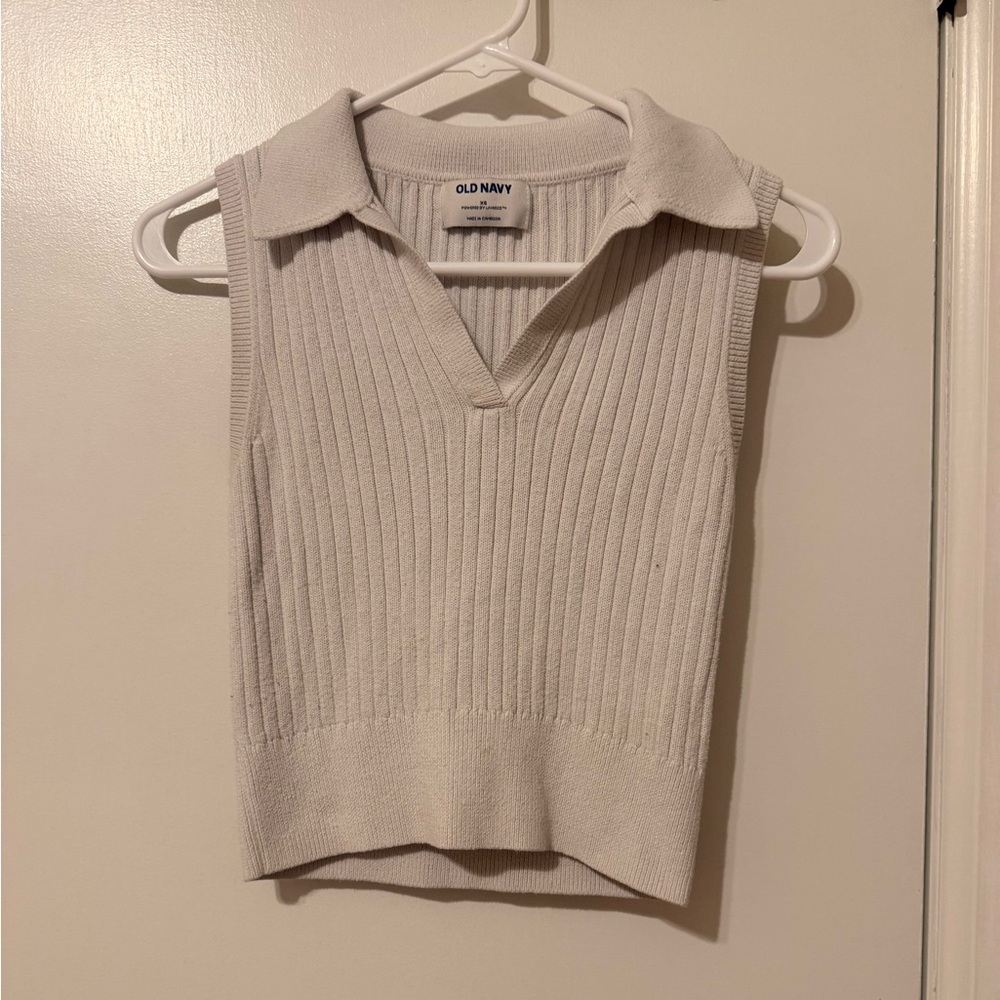 Old Navy Ribbed Sleeveless Polo Vest - White